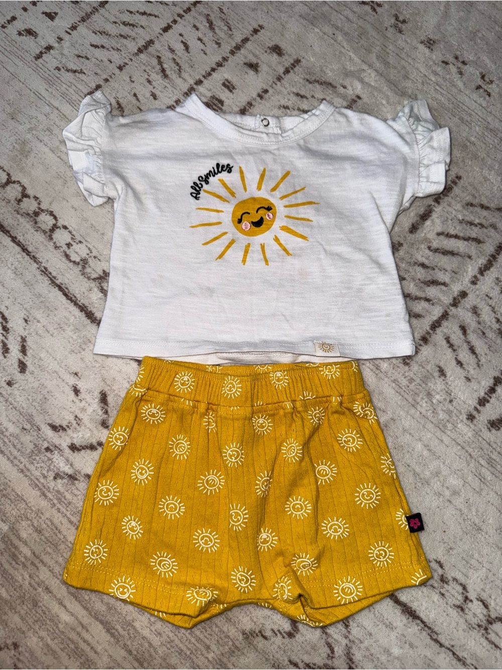 Limited Too White & Yellow Sun Graphic Top and Yellow Sun Print Shorts